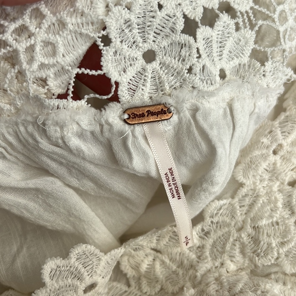 Free People Lina Lace Balloon Sleeve White embroidered lace Peasant Blouse Small - Picture 11 of 12